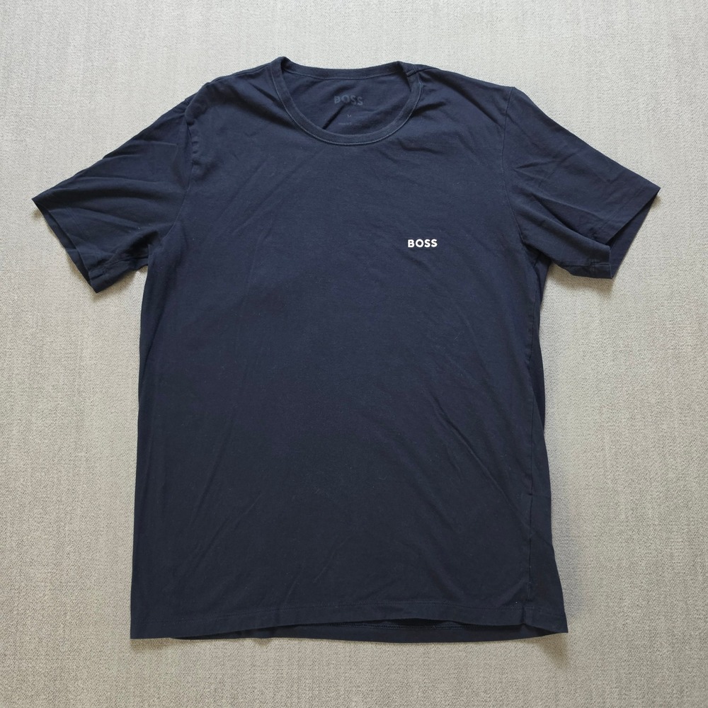 BOSS T-Shirt Men M Navy Blue Short Sleeve Embroidered Logo Crewneck Tee